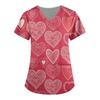 Women Valentines Day Ladies Nurse Uniform Love Print Gradient Short Sleeve Pocket Work Shirt Tunics Carer Medical Nursing Blouse