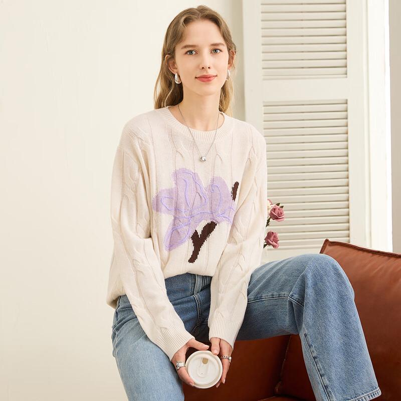 

TUHUANG Женский свитер из мериносовой шерсти с вышивкой и цветными блоками XL