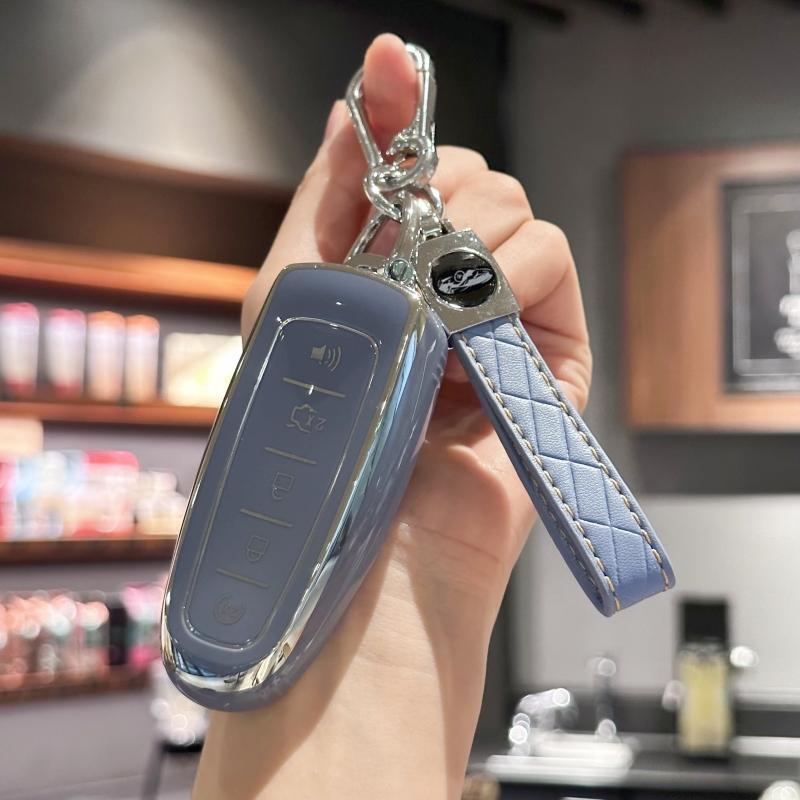 Key Fob Cover with Keyring Keychain Lanyard for Ford Edge Focus Flex Explorer Taurus Lincoln MKS MKT MKX