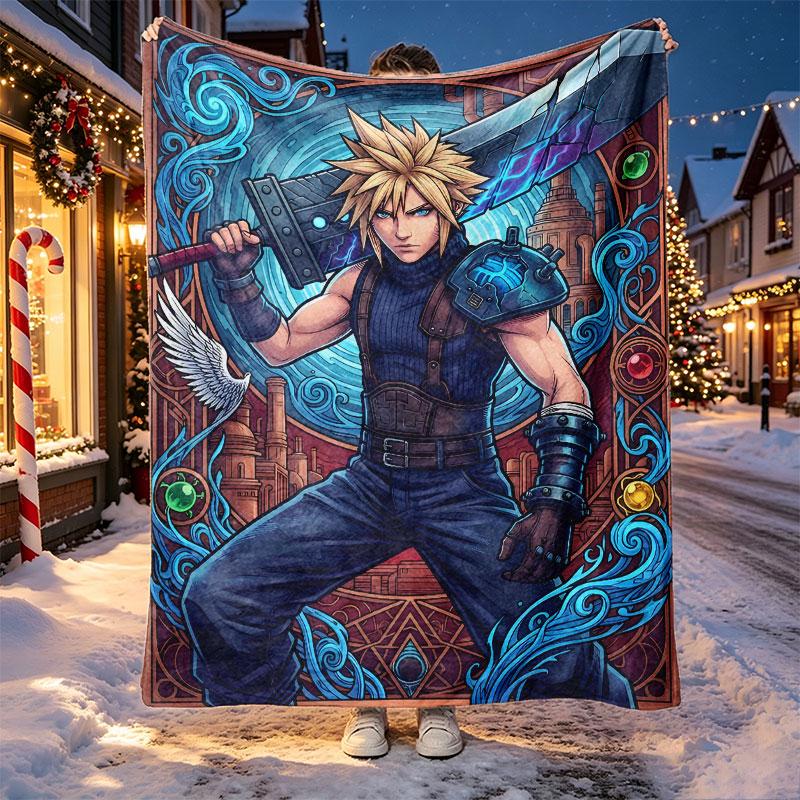 Final Fantasy Pattern Blanket for Home Decoration, Bed, Sofa, Car Travel, Camping, Suitable for All Seasons, Birthday Christmas Gift