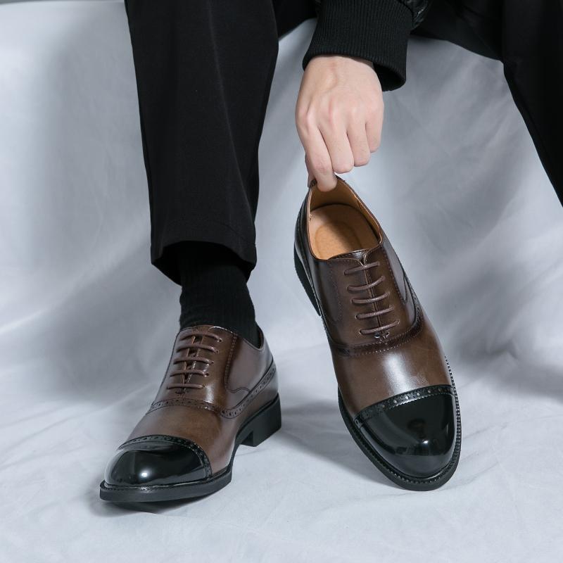 Leather Shoes Men's Derby British Style Groom Wedding Autumn Low Top Pointed Dress Business Men's Shoes
