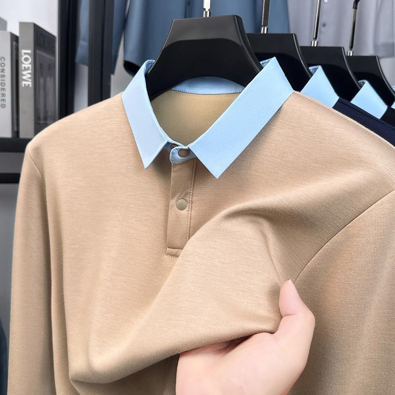 Original Brand Quality Men'S Polo Shirt Exquisite Autumn Patchwork Collar Long Sleeve Fashion Lapel T-Shirt Business Mensmear
