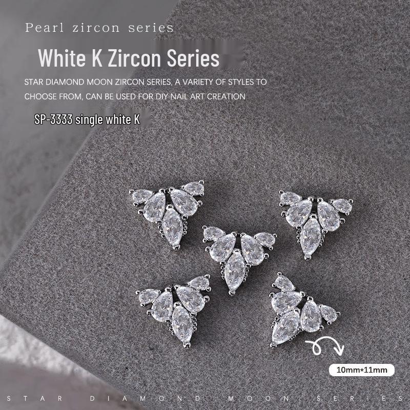 French Crescent Bow Full Diamond Heart V-shaped Zircon 3D Nail Art Decoration with Flat Bottom