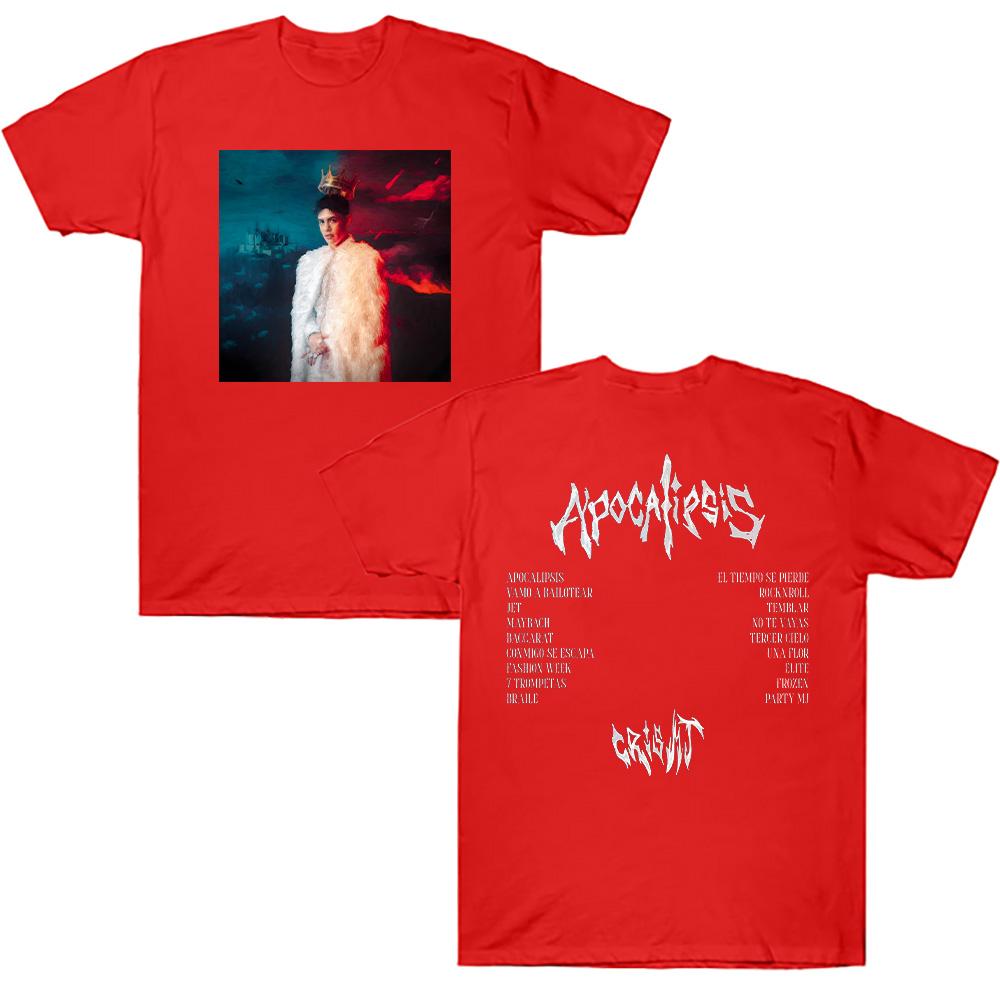 

Cris MJ Apocalipsis 2025 Album Tees Rapper CRIS MJ Cotton Comfortable T-shirt Unisex Graphic Printing Clothes Summer Short Sleeve Top XXL червоний