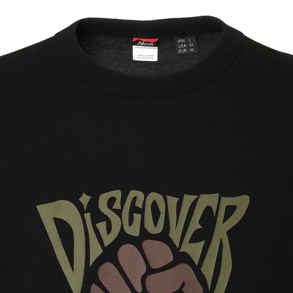 NANGA ECOHYBRID TEE (DCV PT) Eco Hybrid Tee Short Sleeve T-Shirt with Graphic Print, Recycled Cotton, Unisex (JP, Alphabet, L, Black)