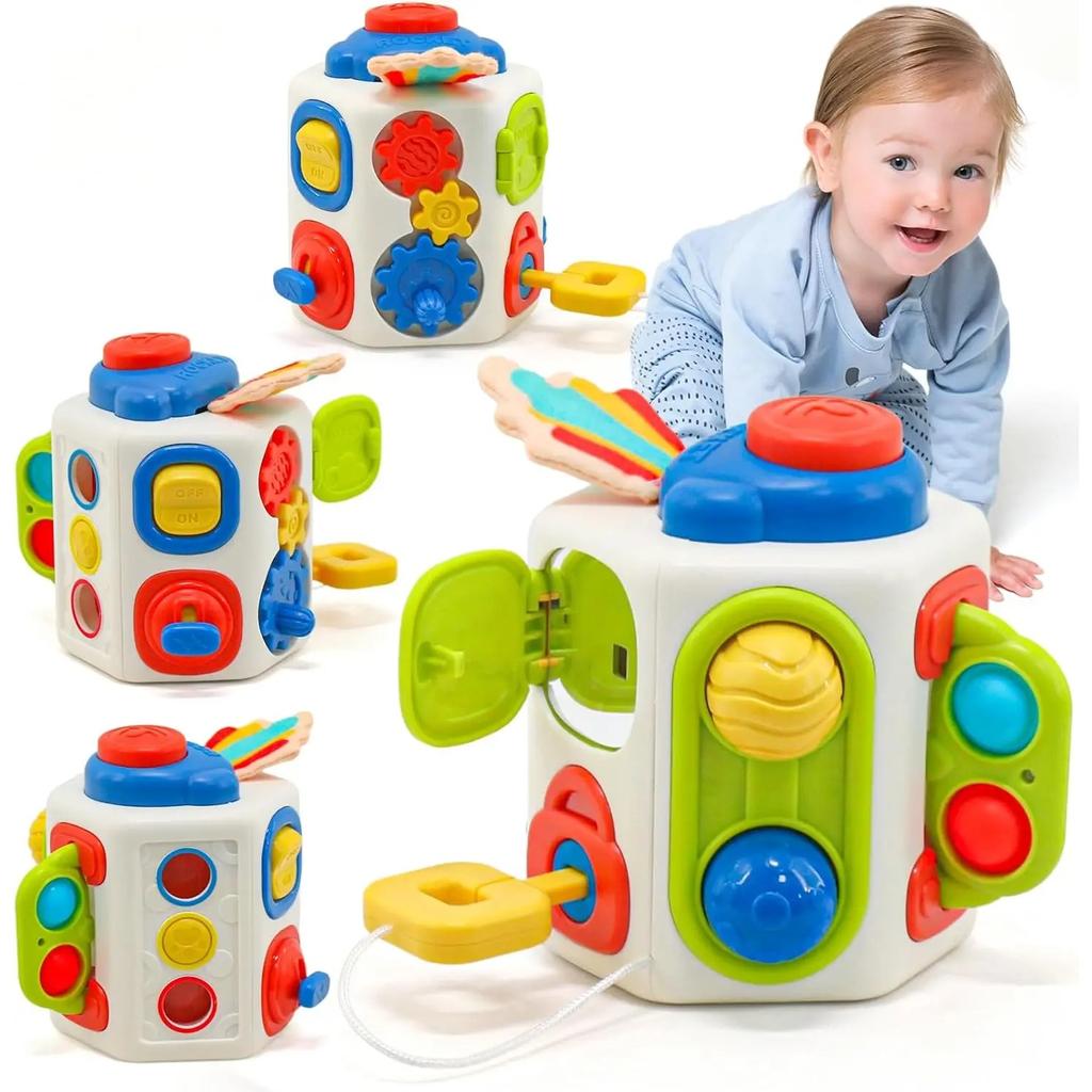 Baby Busy Board Cube Montessori senzorické hračky pro batolata Vzdělávací vzdělávací aktivity Cestování Hračka Lock Box Jemná motorika