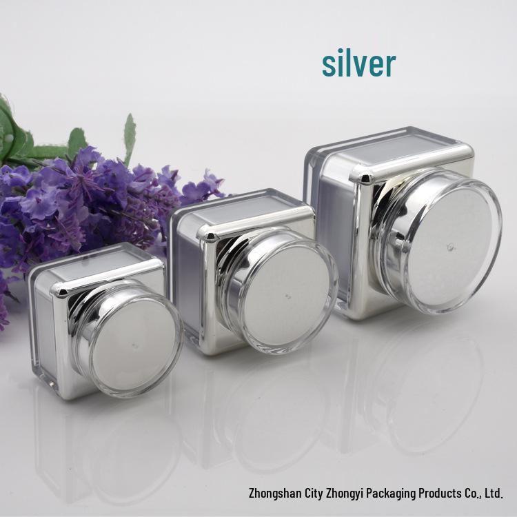 Square Refillable Skincare Set: 15g Eye Cream Bottle, 5g Silver Acrylic Jar, 30g Face Cream Bottle