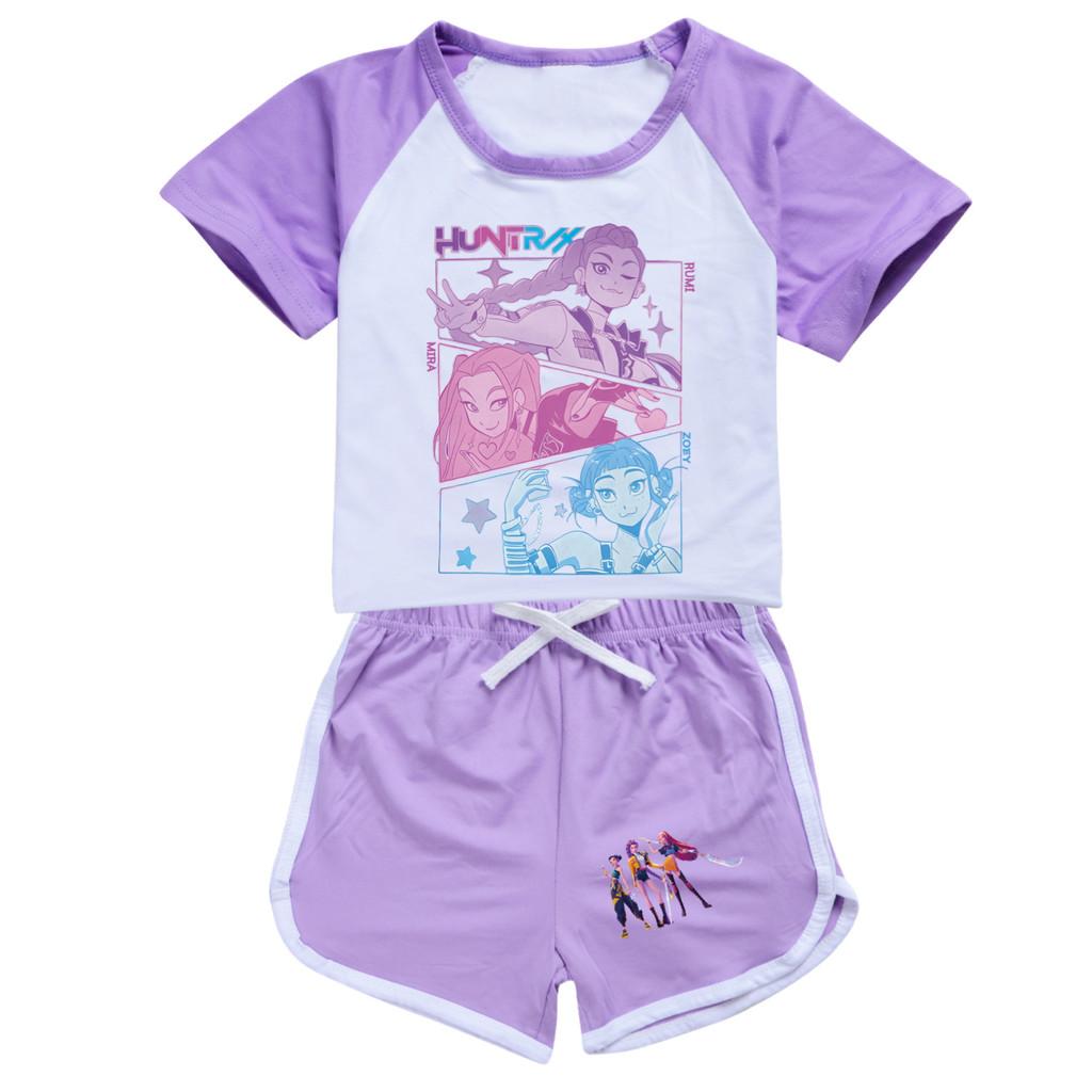 5104 Kids Girls POP Rumi Zoey Mira Print T-shirt Shorts Sport Tracksuit Clothes Set