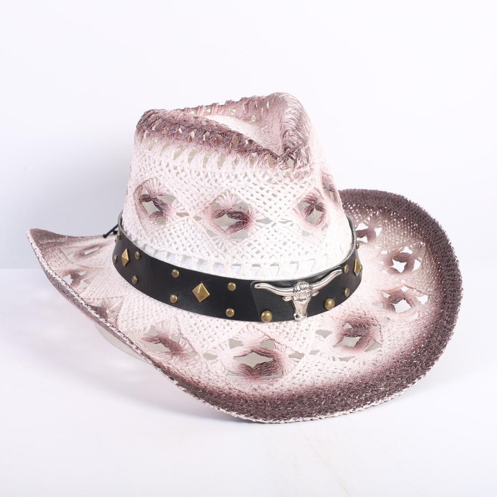Popular European and American Fashion Hollow Woven Hat Straw Hat Men's and Women's Classic Outdoor Western Denim Straw Hat