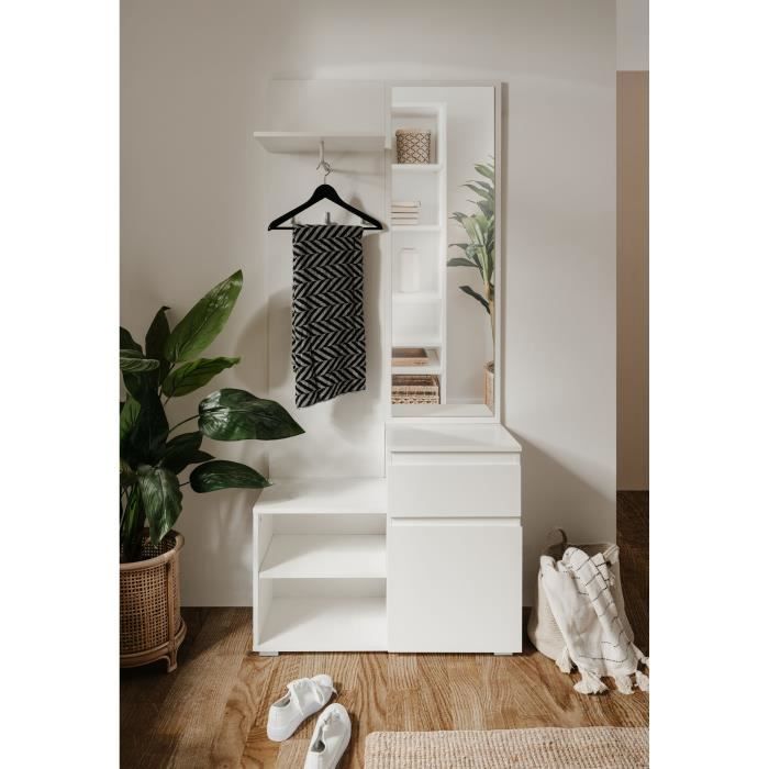 IMAGE Storage Entrance Unit with Wardrobe - White Decor - 1 Door + 1 Drawer - L85 X H195 X D37 Cm
