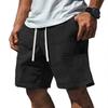 Mens Solid Color Waffle Drawstring Pockets Casual Straight Summer Shorts