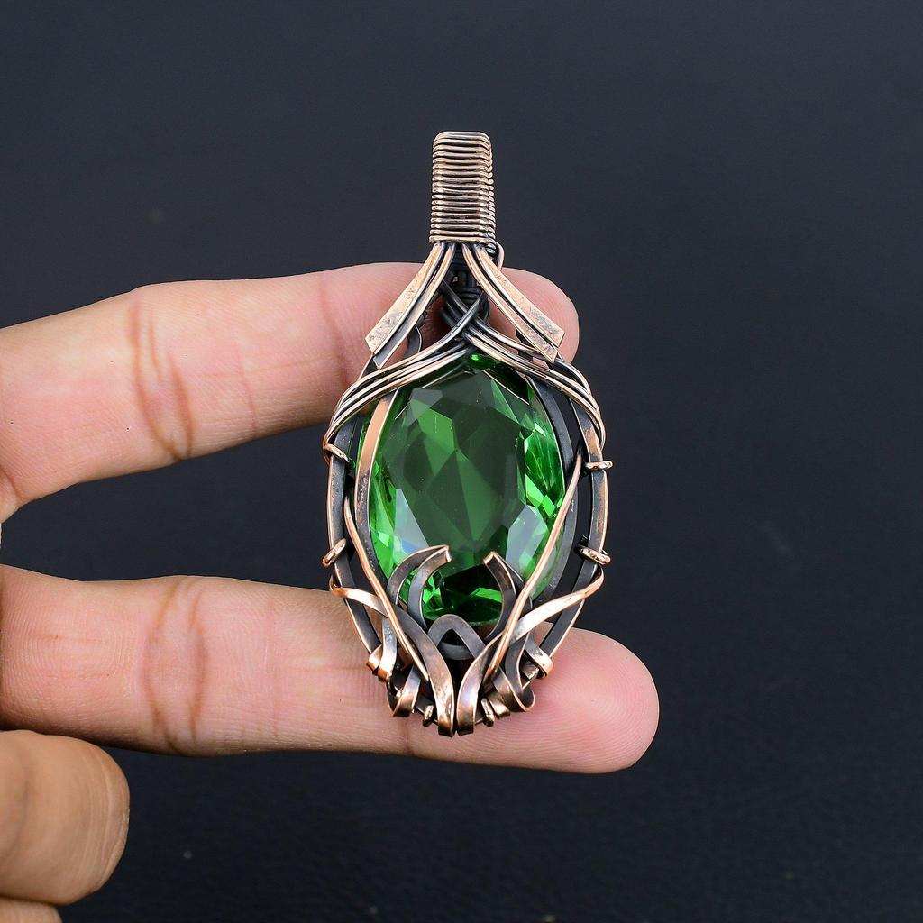 Tsavorite Pendant, 999 Copper Wire Wrapped Gemstone Jewelry, Handmade Amazing Pendant, For Thanksgiving