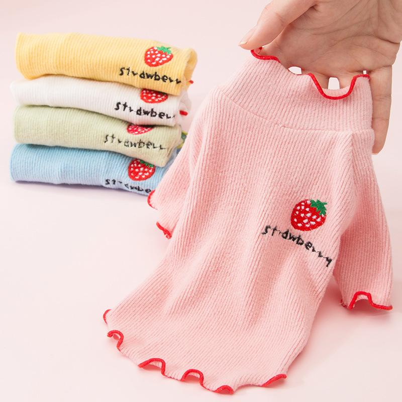 Cute Strawberry Bottoming Shirt Spring and Summer Thin Lace Breathable Puppy Solid Color Sweater Kitten