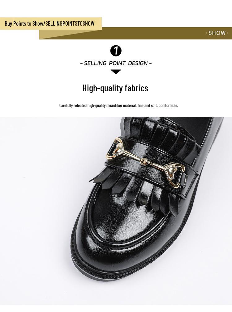Retro Patent Leather Tassel Loafers with Metal Buckle - Women's British Style Slip-on Flats (Low Heel)