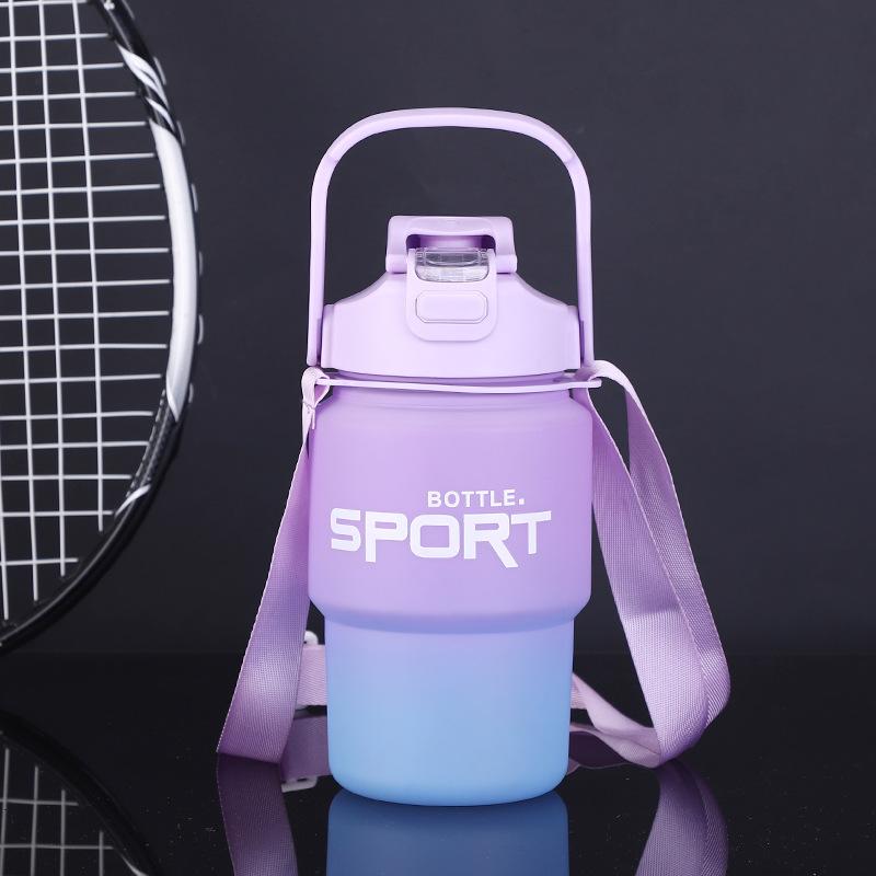 Water bottle fashion gradual change color plastic cup women large capacity outdoor sports kettle children portable handle with rope bouncing cup