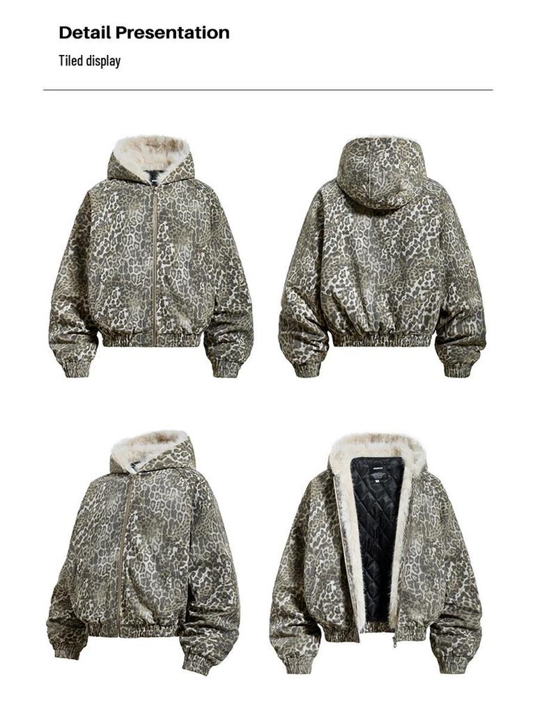 Giacca Invernale con Cappuccio Unisex OREETA Stampa Leopardo Retrò