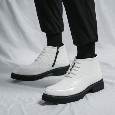 White Leather Boots Crocodile Chelsea Men's Boots Casual Shoes British Style Ankle Boots Work Business Shoes Zapatos De Hombre