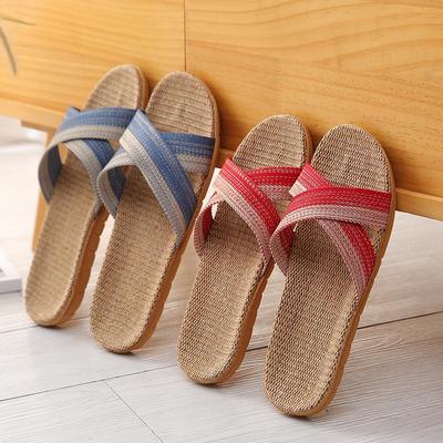 Linen Cotton Non-Slip Indoor Slippers for Men & Women - Thick Sole for Wooden Floors, Perfect for Summer