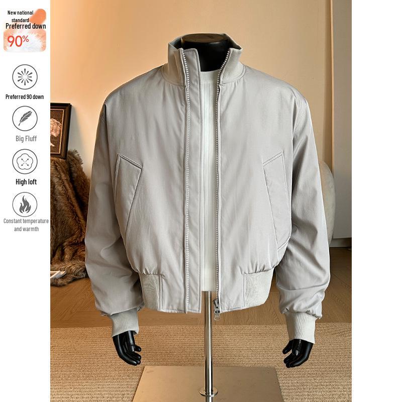 

Мужская зимняя куртка-бомбер из белого утиного пуха - Легкое пальто для бейсбола со стойкой 3XL светло-серый