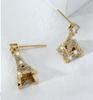Three-Dimensional Eiffel Tower Zircon Drop Earrings - Light Luxury Jewelry for Women