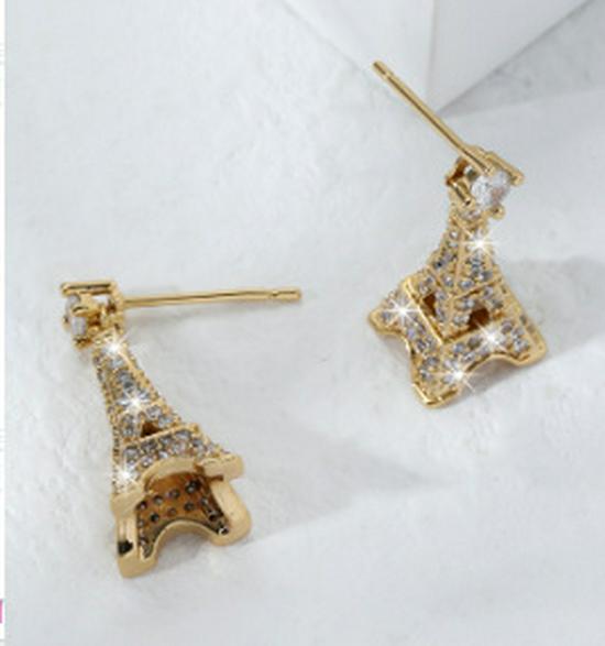 Three-Dimensional Eiffel Tower Zircon Drop Earrings - Light Luxury Jewelry for Women
