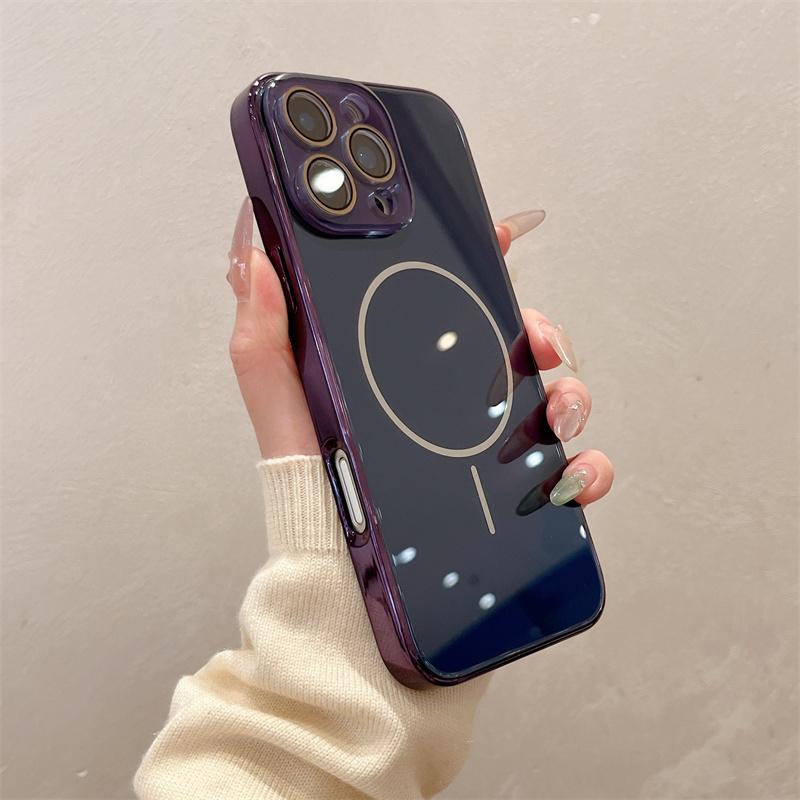 

For Magsafe Tempered Glass Hard Case for iPhone 16 15 14 13 12 11 Pro Max Wireless Charge Plating Frame Shockproof Cover For iPhone 11