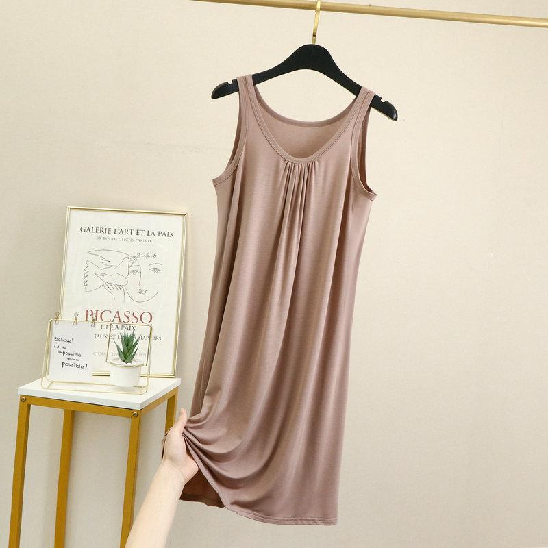 

Loose vest skirt women s summer large size sleeveless thin A-shaped dress thin nightdress outer bottom skirt XL хаки