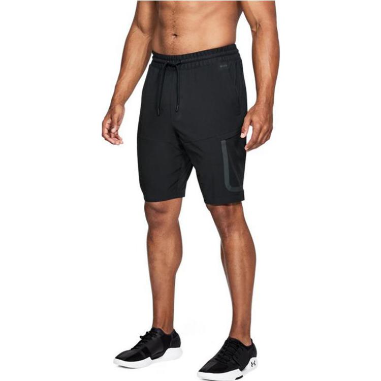 Under Armour Solid Color Drawstring Elastic Waist Straight Leg Shorts Men shorts Black 1306455-001