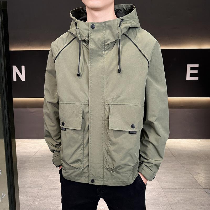

Высококачественная весенняя новая мужская куртка с капюшоном, трендовая, повседневная, универсальная, весенне-осенняя куртка с капюшоном, куртка 4XL (recommended 185-102.5kg) зелёный