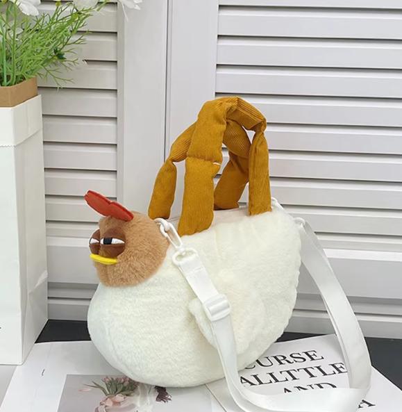 Market-6 1 stuks Grappige Kippen Pluche Tas Schattige Cartoon Kip Crossbody Schoudertas Reistas Portemonnee voor Vrouwen Meisjes Handtassen Tassen brown