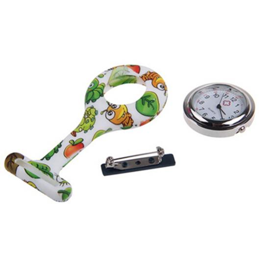 Fashion Patterned Silicone Nurses Brooch Tunic Fob Pocket Watch Stainless Dial