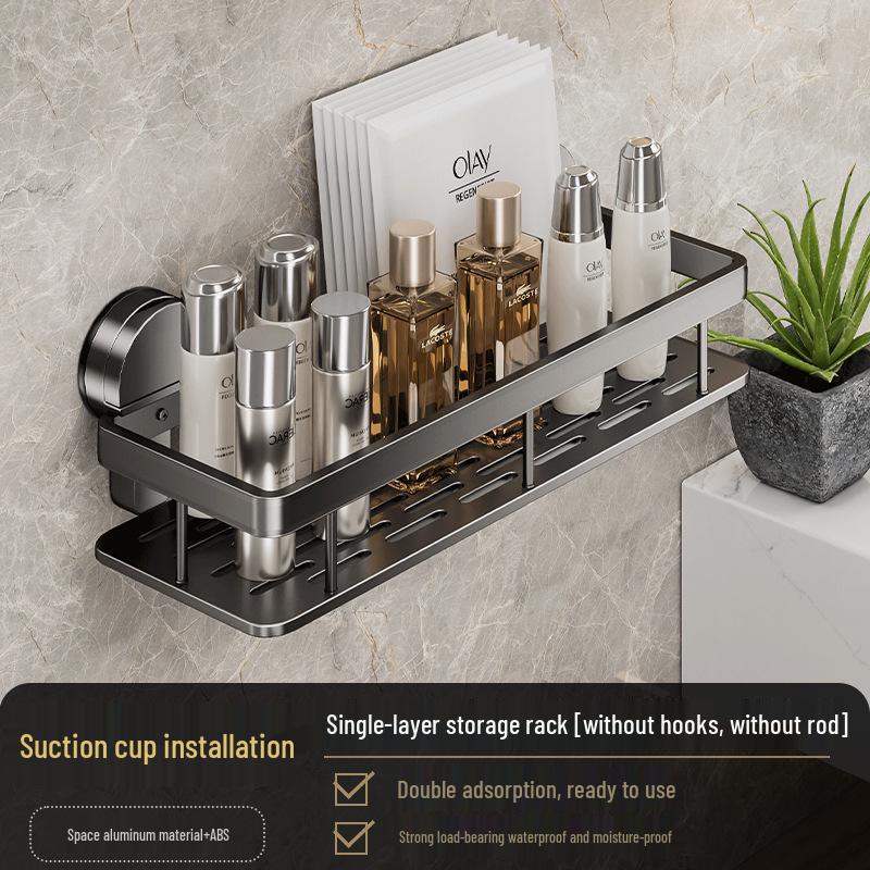No-Drill Wall-Mounted Bathroom Storage Rack with Suction Cups