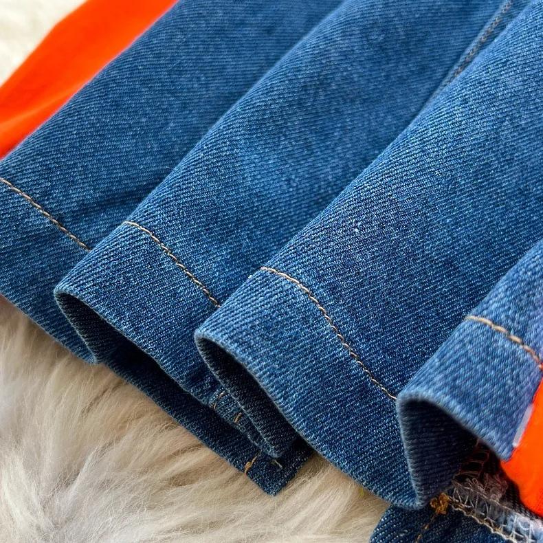 New Trendy Casual Dress Women's Contrast Vintage Denim Panel Short Sleeve Slim Fit Pencil Dress