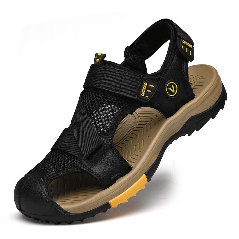 

Мужская повседневная кожаная уличная обувь ручной работы, пляжные крутые сандалии, горячая распродажа, мужские слипоны 2024, дышащие сандалии для отдыха и ходьбы 46 чёрный