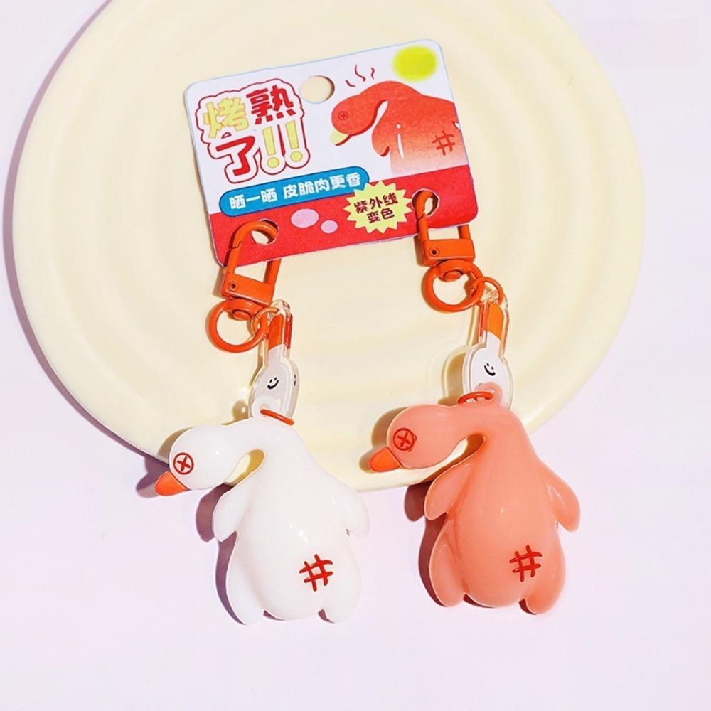 Funny Detect UV Color Change Duck Pendant Creative Roast Chicken Keychain  Backpack Decor