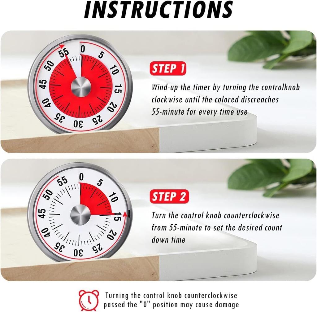 Magnetic Kitchen Timer,Visual Countdown Timer with Magnet Back, Mechanical Timer for Cooking, Baking, Studying, Use