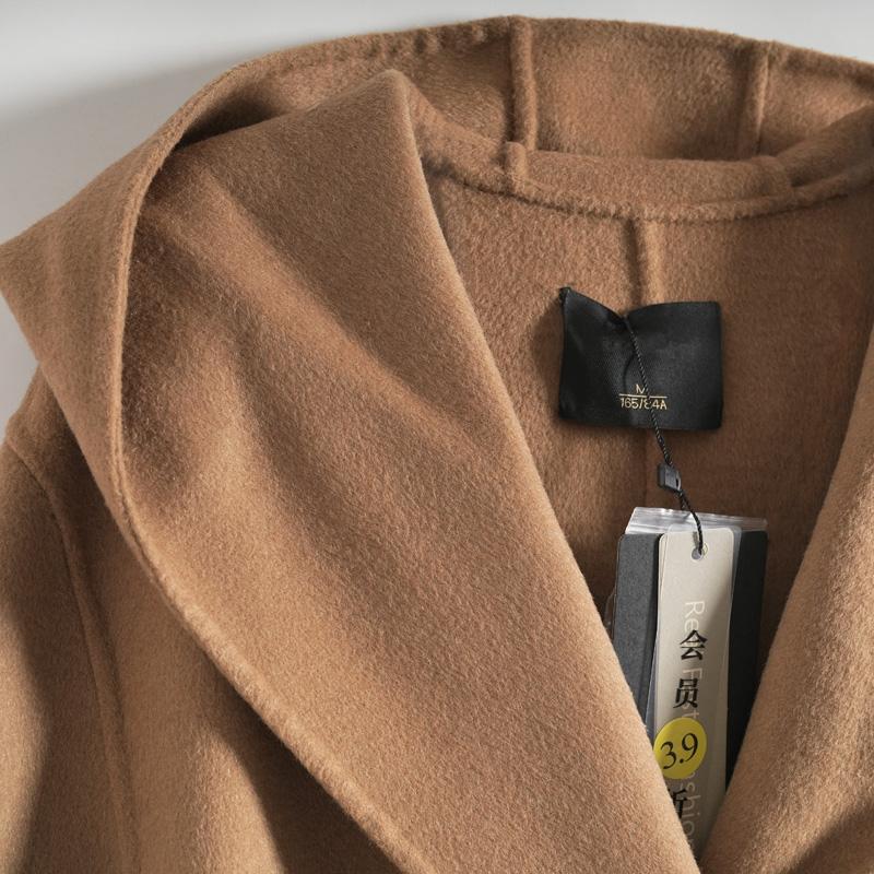 Maslan Autumn and Winter Fashion Versatile Long Hooded Solid Color Sheep Wool Versatile Woolen Coat Jacket