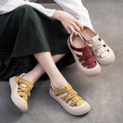 Bequeme Weichsohle Ausgehöhlt Atmungsaktiv Echtes Leder Freizeit Sandalen Vielseitige Damenschuhe