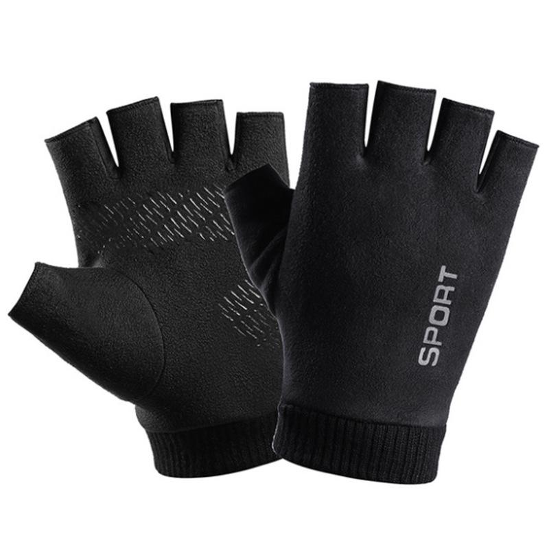 Winter Fleece-Lined Fingerless Suede Cycling Gloves - Men's & Women's Touchscreen Warm Sports Gloves