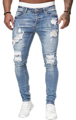 Petit de Français Postarzane Dżinsy, Męskie Spodnie Denim Plus Size, Seria Prosta, Slim Fit, Popularna Marka, D-14 (Niebieski, 06 XXXL)