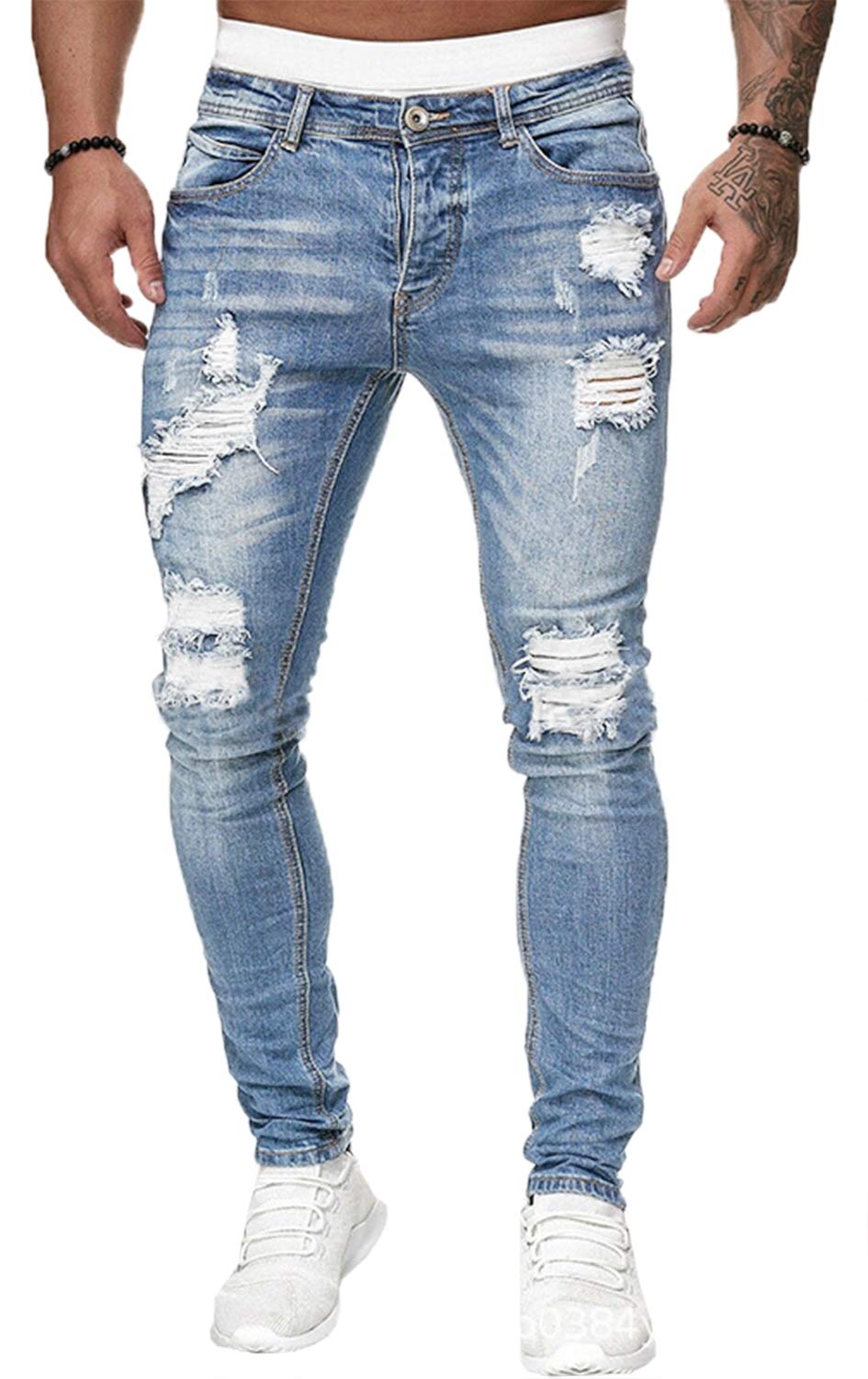 

Petit de Français Distressed Jeans, Men s Plus Size Denim Pants, Straight Series, Slim Fit, Popular Brand, D-14 (Blue, 06 XXXL)