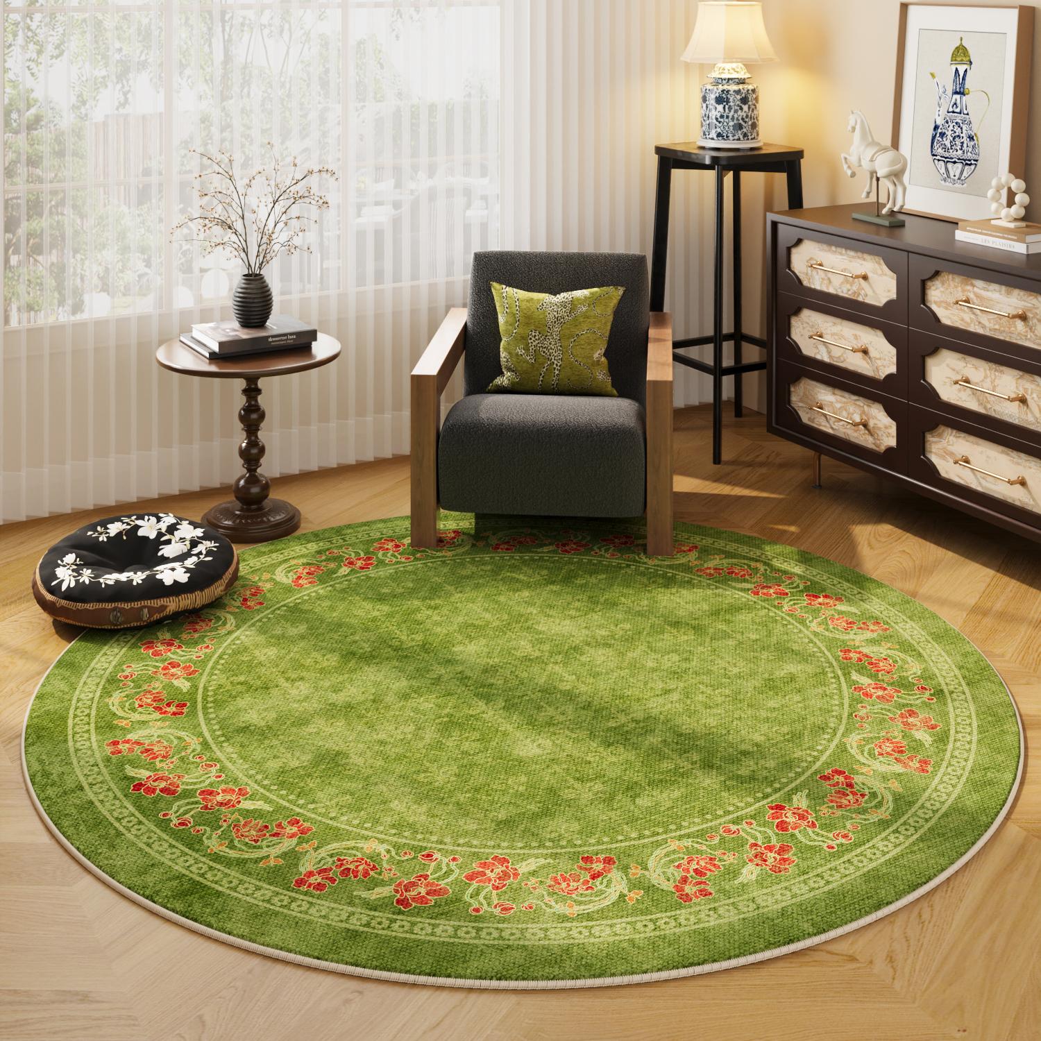 

Modern Style Bedroom Decor Round Carpet Light Luxury Carpets for Living Room Home Washable Floor Mat Anti-slip Bedside Green Rug 80x80CM