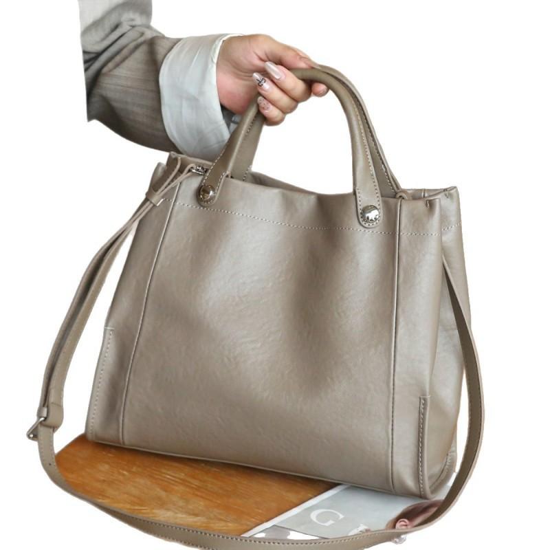 Erste Schicht Rindsleder Pflanzlich gegerbt Französisch Modisch Beliebt Leder Tragetasche Schulter Große Kapazität Handtasche