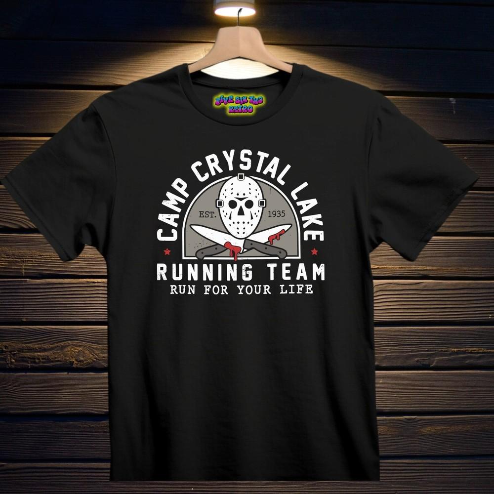 Camp Crystal Lake Running Team Friday The 13th Movie Horror TShirt Black S3XL Unisex T-Shirt XL