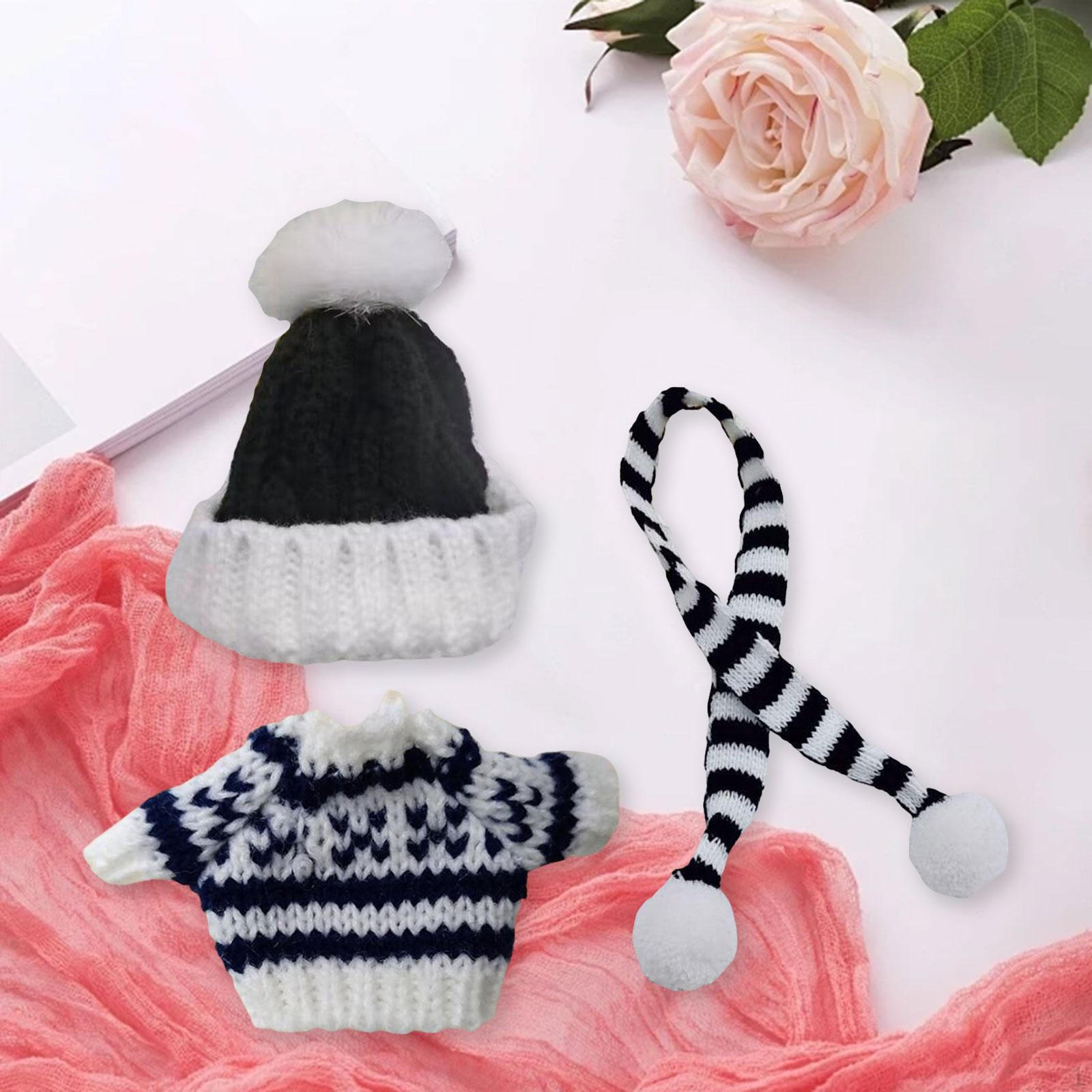 

Кукольный свитер, комплект одежды, милый костюм, шарф, шляпа, костюмы, рождественский подарок на день рождения Black Snowflake