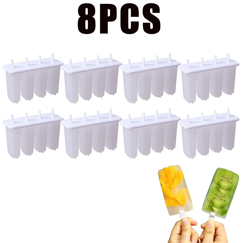 4 Hole Plastic Ice Cream Mold Magnum Mold DIY Fruit Juice Ice Pop Cube Maker Ice Tray Popsicle Mould Baking Accessories