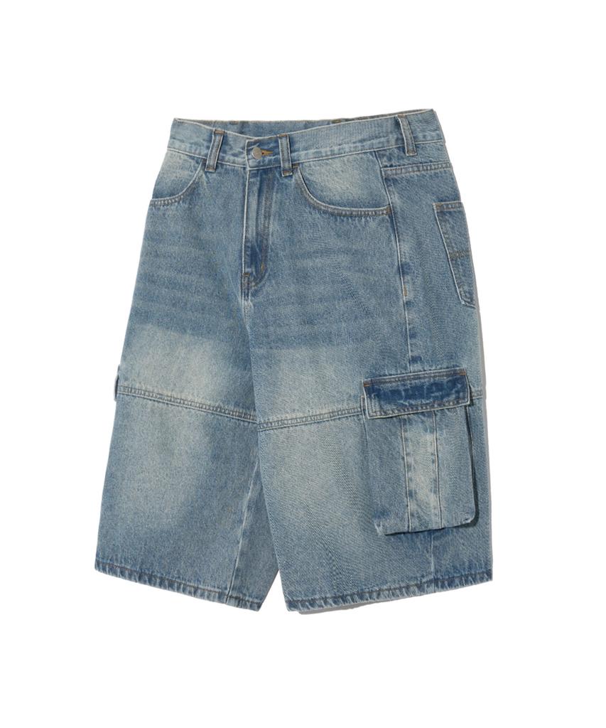 PHYSICAL DEPARTMENT Bermuda Cargo Denim Pants_Vintage Blue