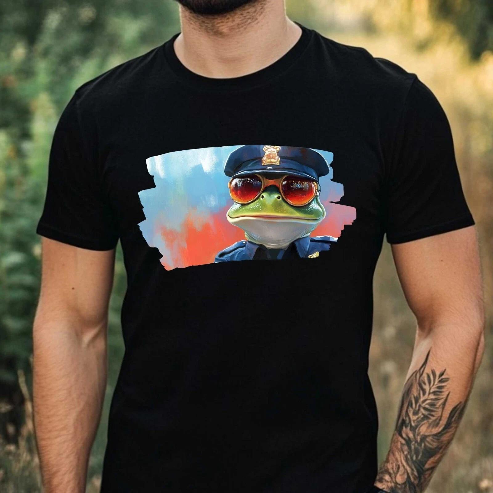 T-Shirt Herren Frosch als Polizist Motiv Baumwolle Größe XS bis 5XL M