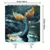Enchanting Mermaid Tail Shower Curtain - Iridescent Scales, Magical Water Effects, Mystical Polyester,Serene Rocky Stream Design