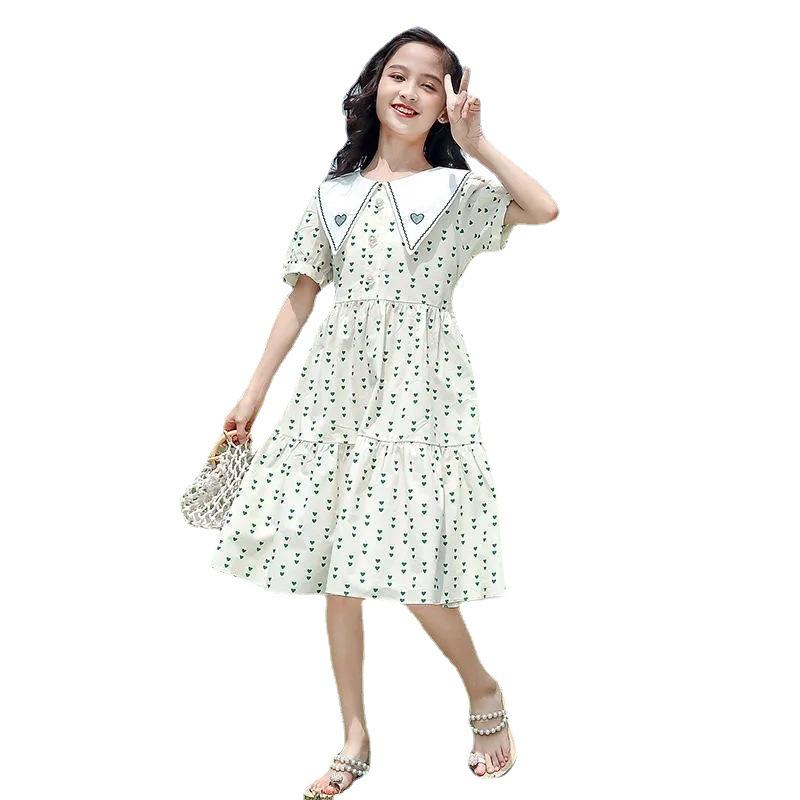 Girls' Western-Style Summer Floral Princess Dress with Puff Sleeves for Kids